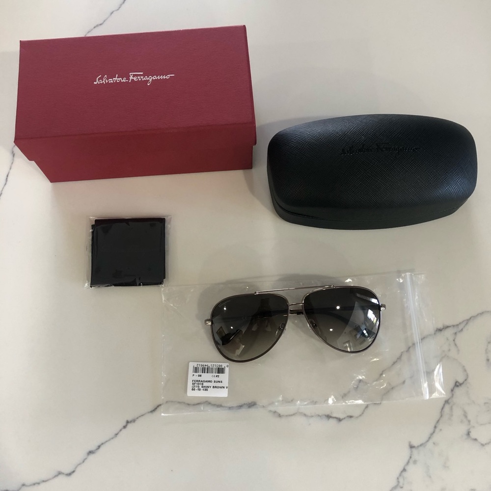 Salvatore Ferragamo Brown Aviator Sunglasses - Picture 2 of 7